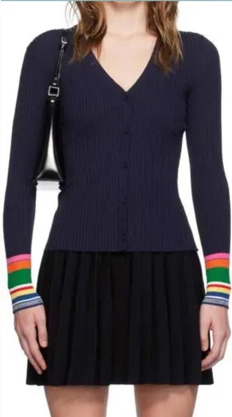 NWOT Staud Cargo Navy Multi Ribbed Cardigan Size Small